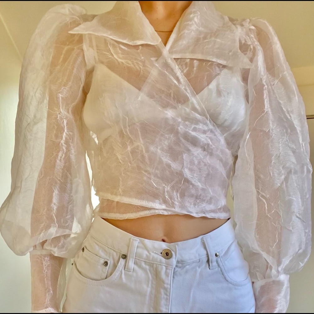 Maison Cleo Julie Crinkled Silk Organza Blouse xs - Picture 7 of 13